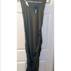 Ruched Bodycon Midi Stretch Sleeveless Tank Dress